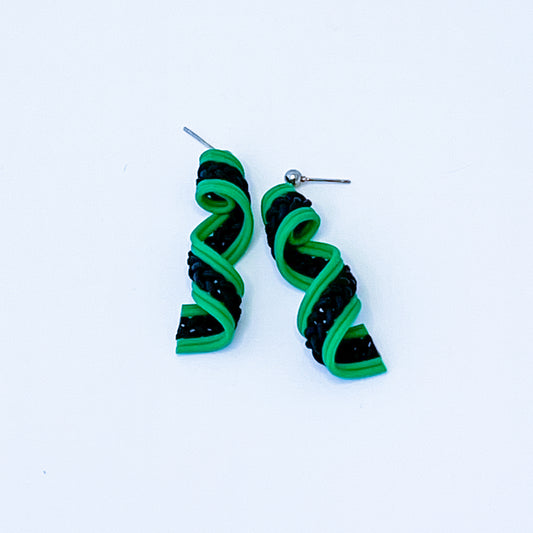 Green Braided Twist Dangle Pierced Earrings