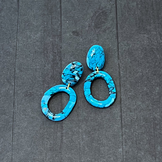 Turquoise Stone Loop Drop Pierced Earrings