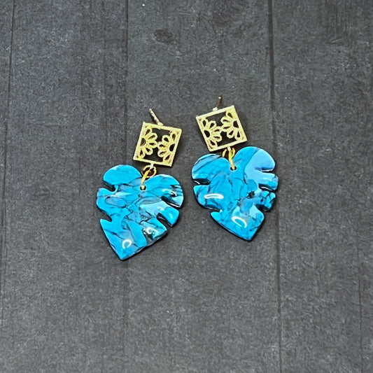 Turquoise Monstera Drop Pierced Earrings