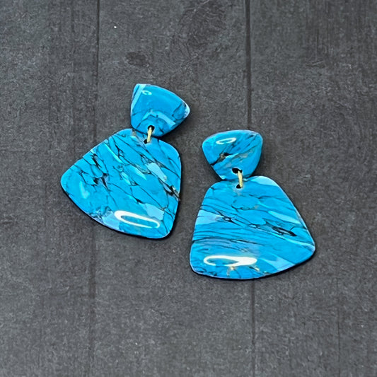 Turquoise Shield Drop Pierced Earrings