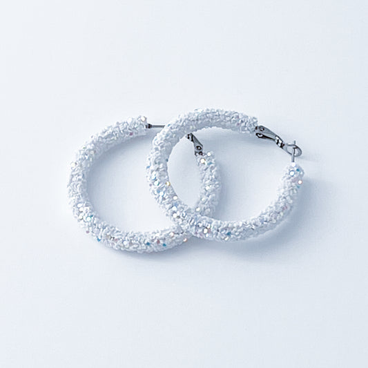 White Party Sparkle Medium Hoop Pierced Earrings