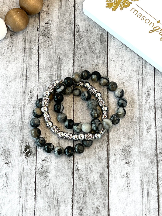 Black Marble and Silver Bracelet