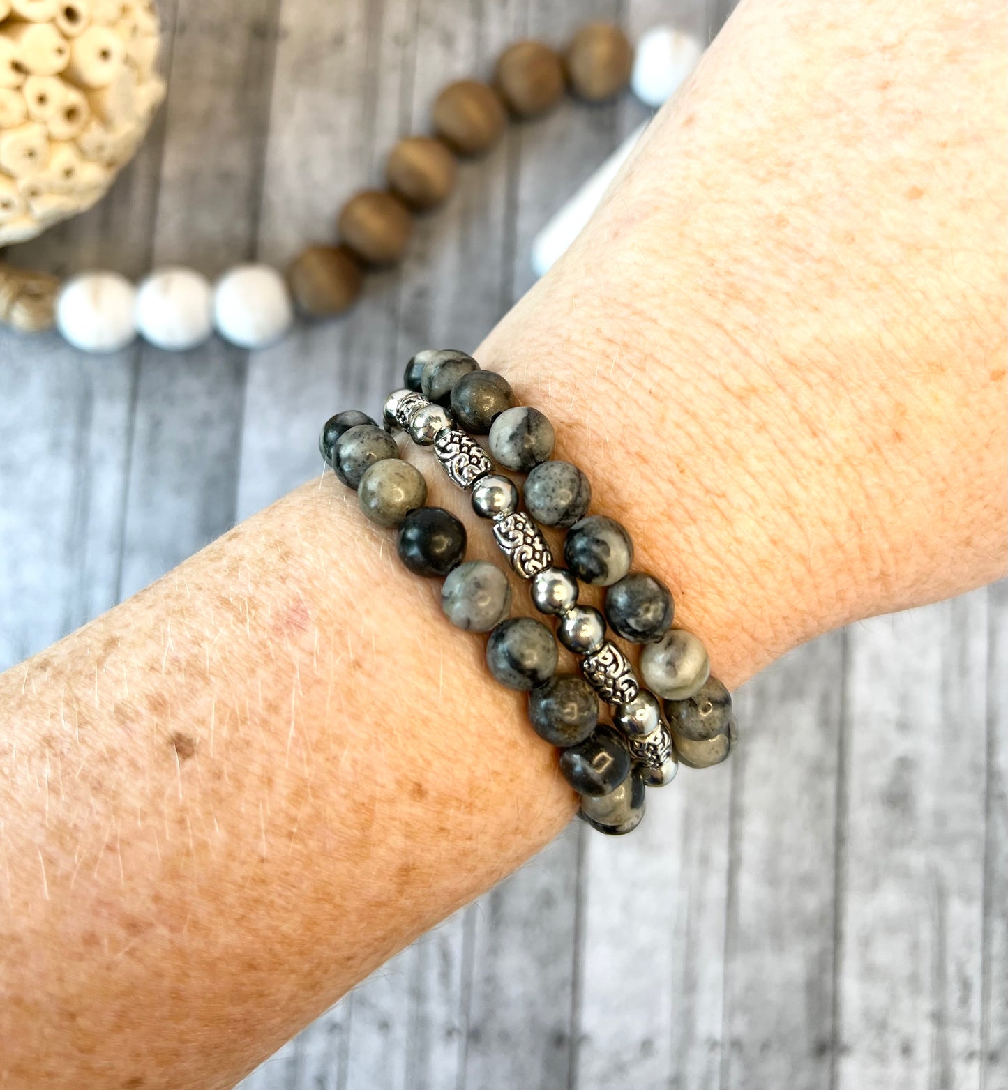 Black Marble and Silver Bracelet