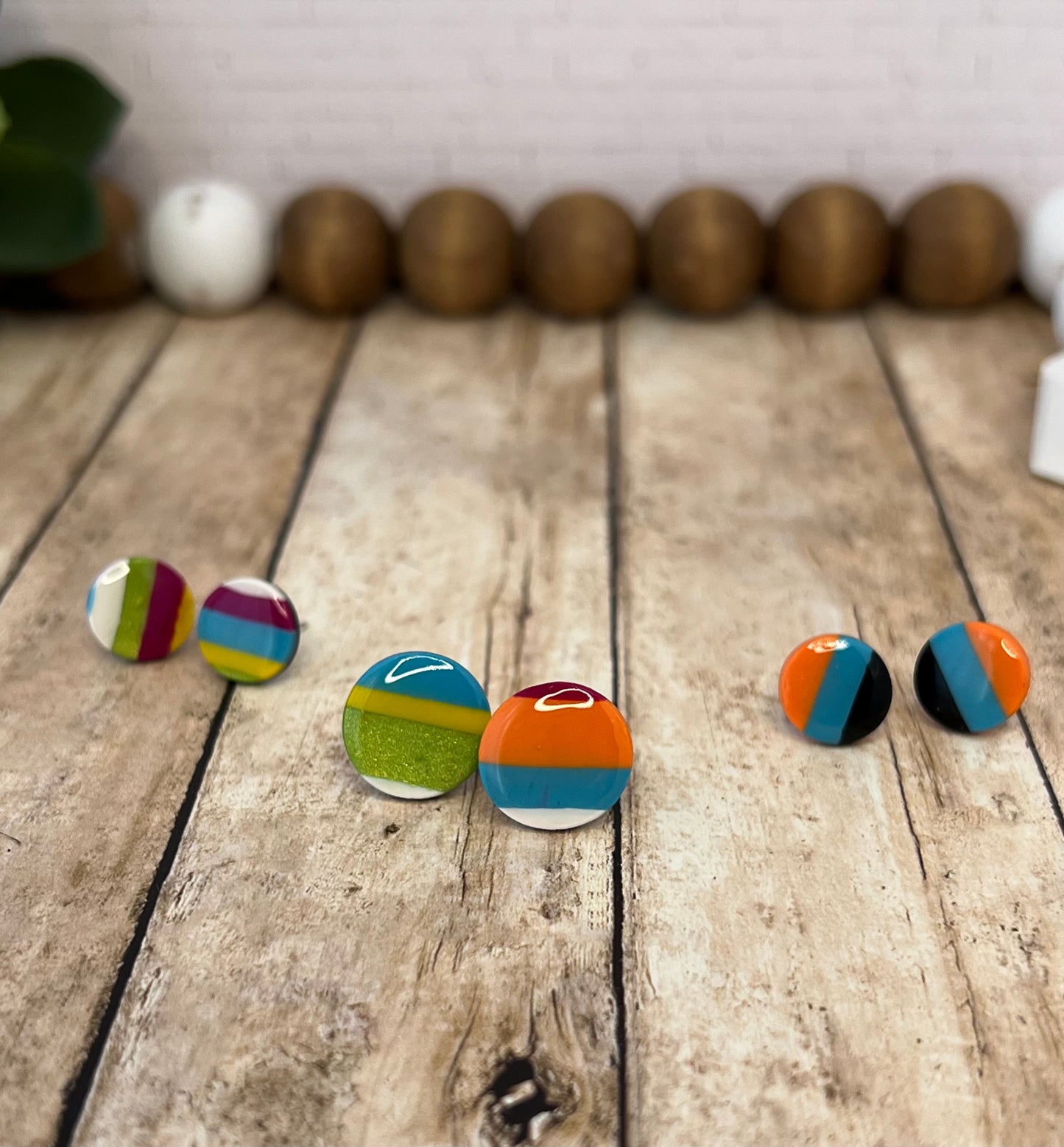 Multi Stripe Circle Stud Pierced Earrings